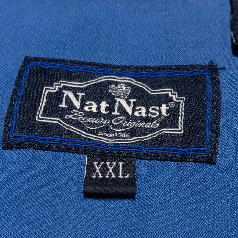 Nat Nast Silk Shirt Men's 2XL Button-Up Blue Geometric Hawaiian Aloha Camp