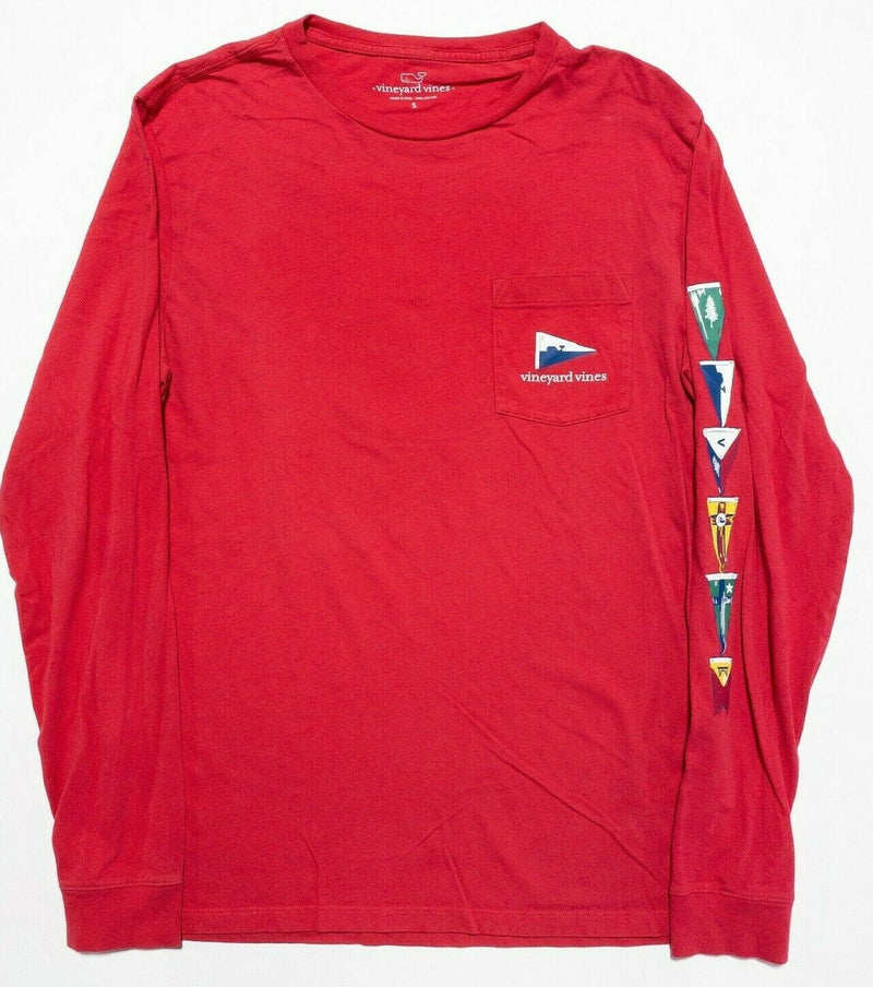 Vineyard Vines Men's Small Red Nautical Flags Sailing Long Sleeve Pocket T-Shirt