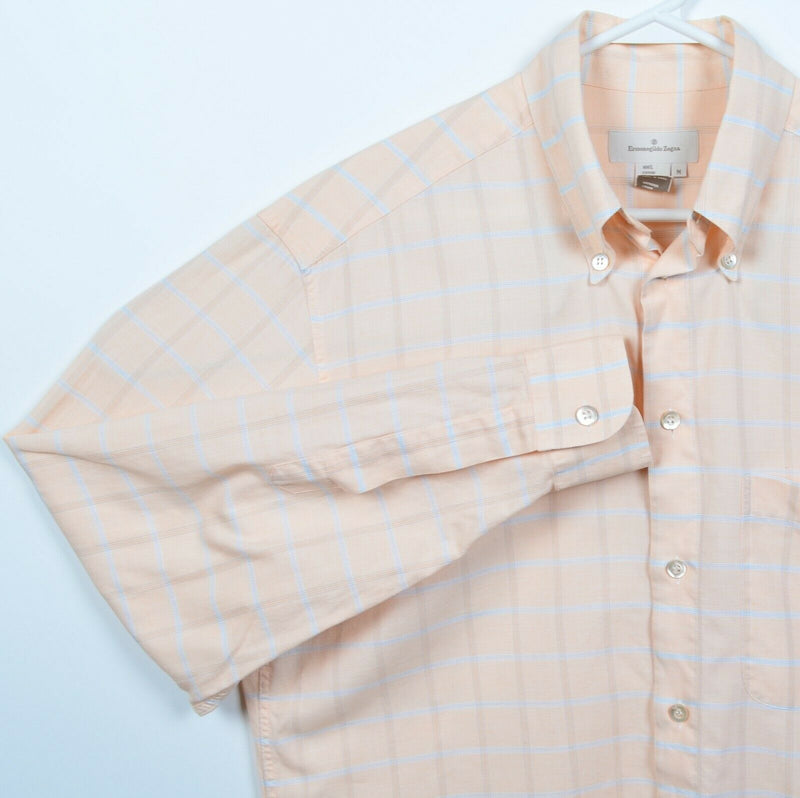 Ermenegildo Zegna Men's Medium Light Orange Plaid Italian Button-Down Shirt