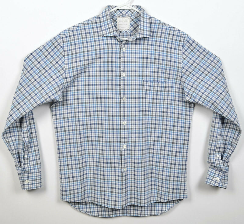 Billy Reid Men's Medium Standard Cut Blue Gray Plaid Check Button-Front Shirt