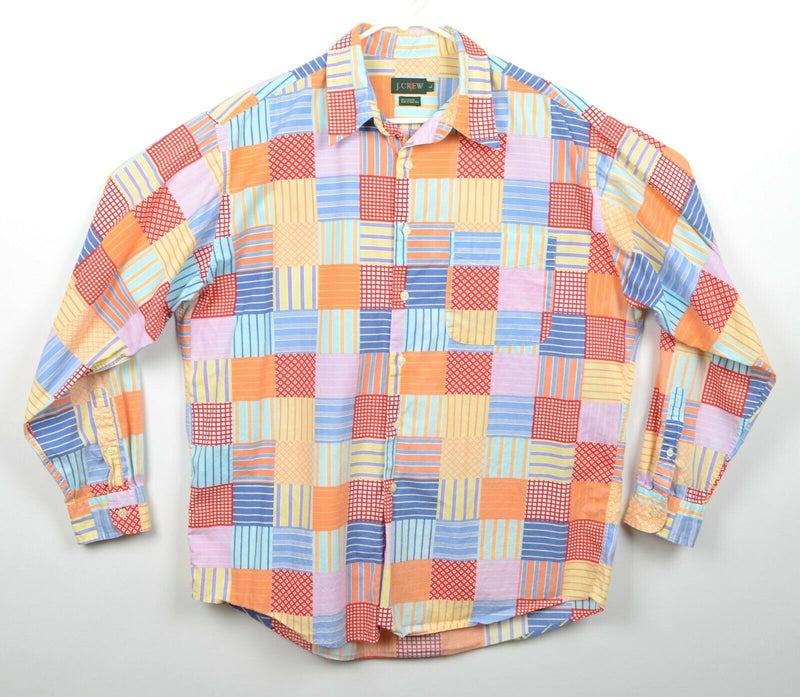 Vintage J. Crew Men's Large Multi-Color Plaid Dot Patchwork Bright Button Shirt