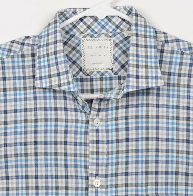 Billy Reid Men's Medium Standard Cut Blue Plaid Spread Collar Long Sleeve Shirt