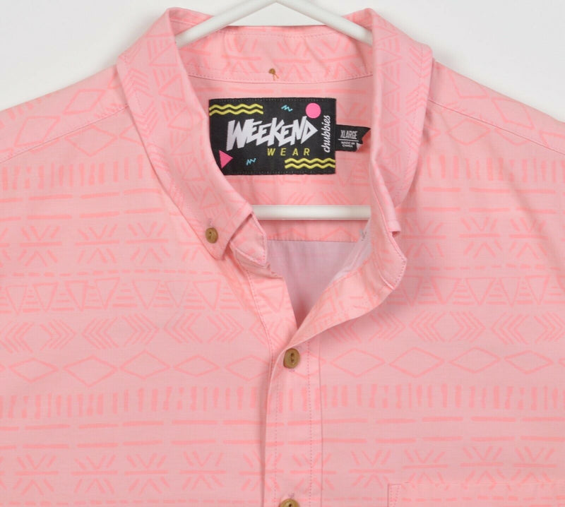 Chubbies Weekend Wear Men's XL Pink Geometric Wicking Polyester Popover Shirt