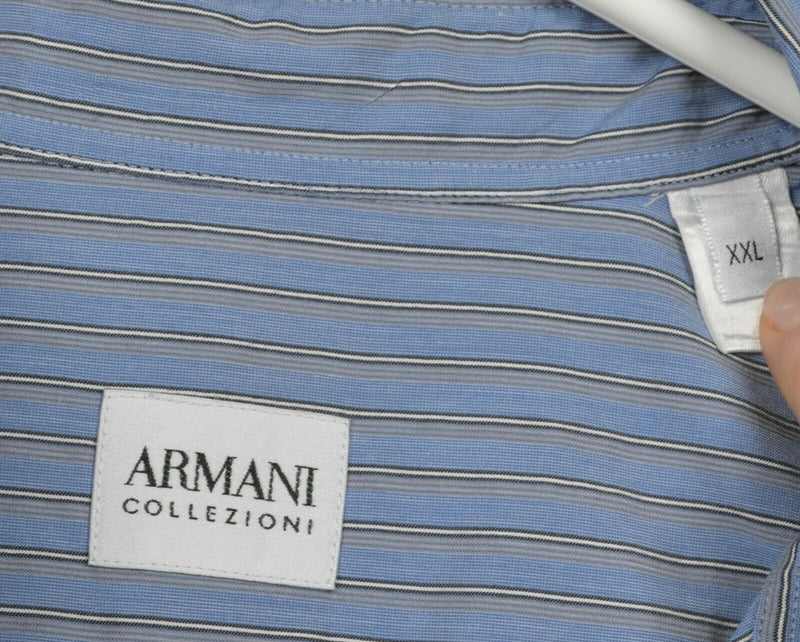 Armani Collezioni Men's 2XL Blue Striped Cotton Viscose Blend Button-Front Shirt