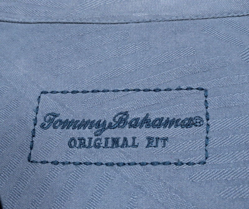 Tommy Bahama Embroidered Silk Shirt 2XL Mens Hawaiian Land Yacht Surf Wagon Blue