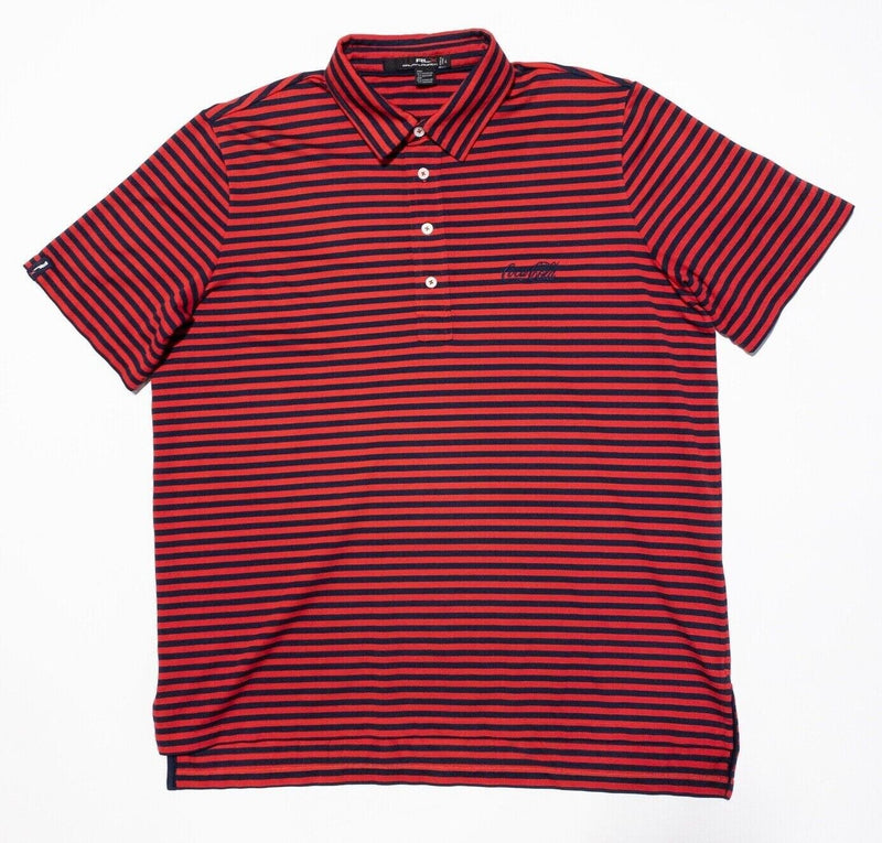 RLX Ralph Lauren Coca-Cola Shirt Large Men's Golf Polo Red Navy Striped Wicking