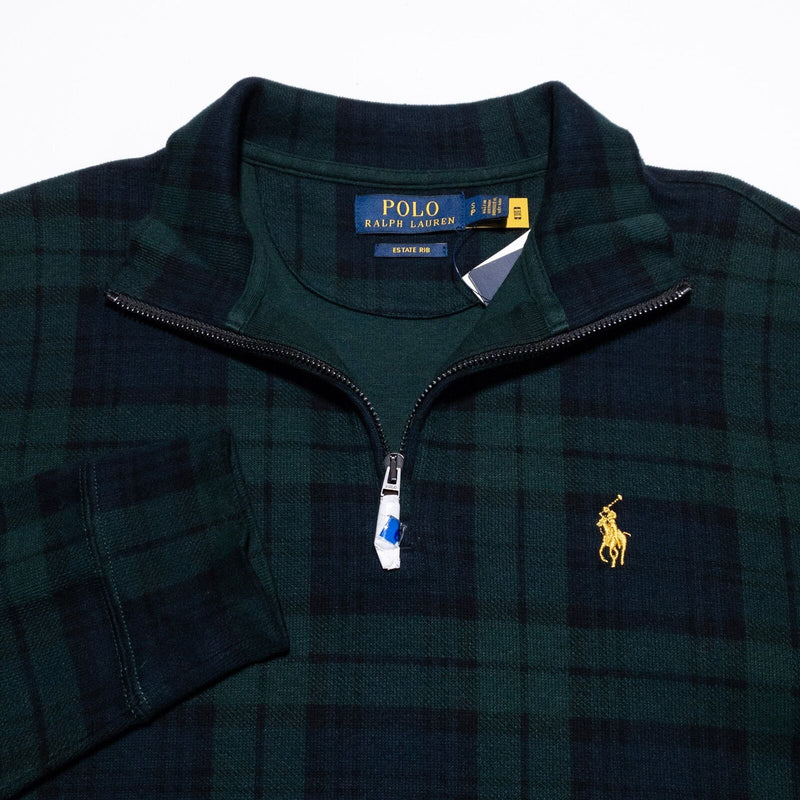 Polo Ralph Lauren Estate Rib Sweater Men's Small Plaid Green Pullover 1/4 Zip