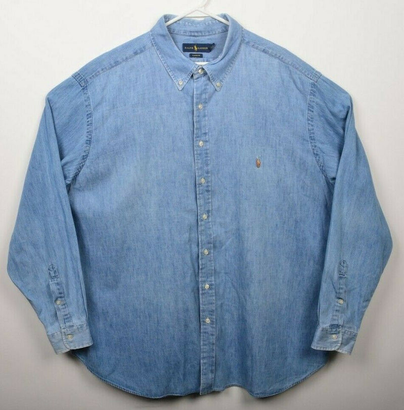Polo Ralph Lauren Men 3XB (3XL Big) Classic Fit Denim Chambray Blue Button Shirt