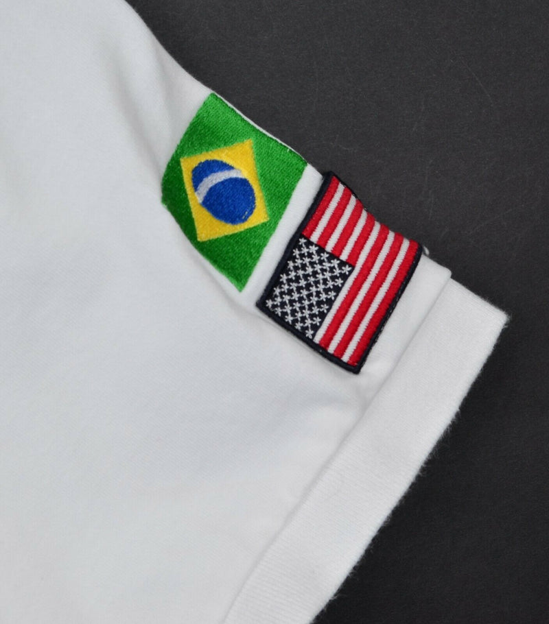 Nautica Men's Large Maritime International Challenge Flag Brazil USA White Polo