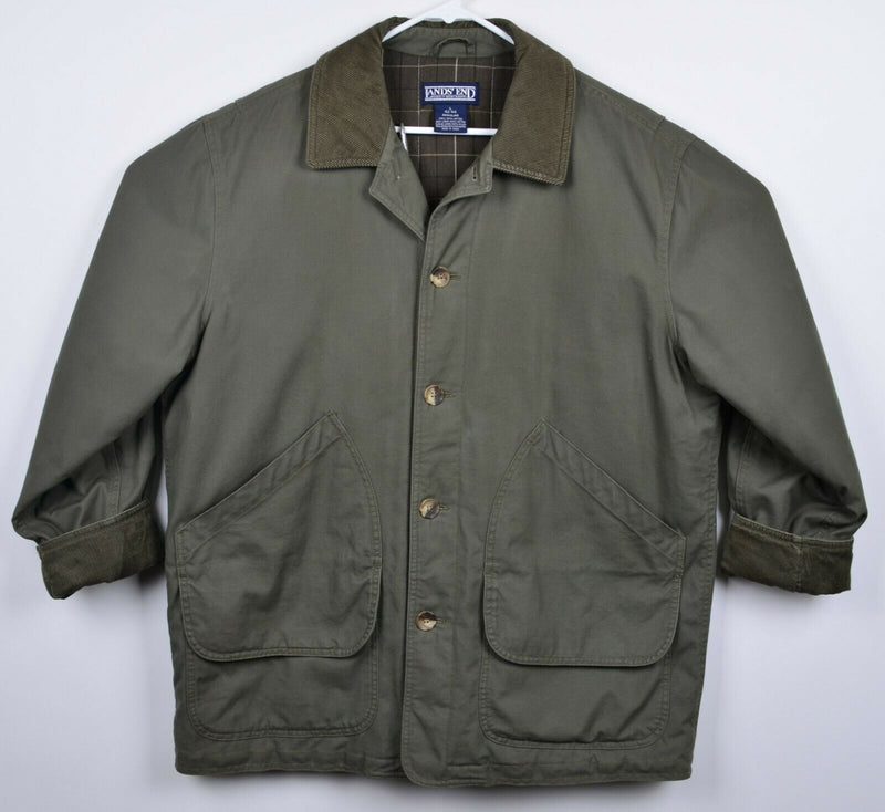 Lands End Men's Large Flannel Lined Green Canvas Barn Chore Field Jacket