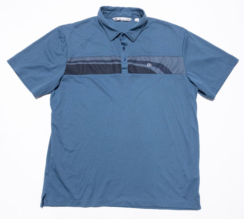 Travis Mathew Golf Polo Shirt Men's 2XL Wicking Stretch Blue Chest Stripe
