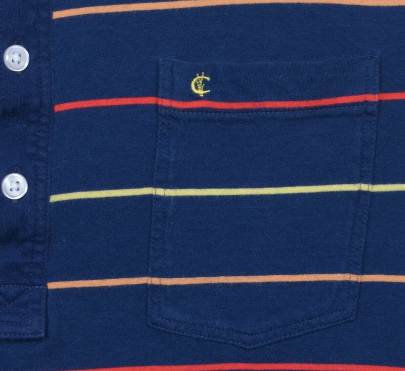 Criquet Men's Large Navy Blue Colorful Striped Short Sleeve Pocket Polo Shirt