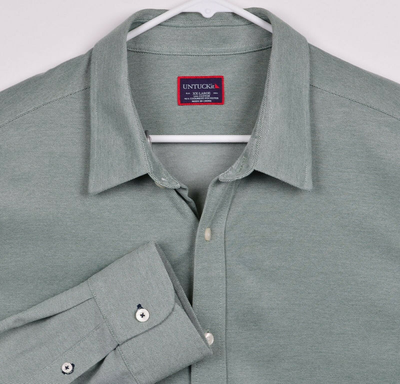 UNTUCKit Men's 2XL CoolMax Polyester Cotton Blend Green Button-Front Shirt