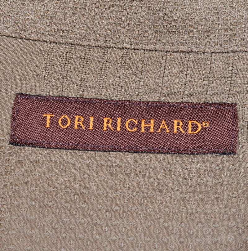 Tori Richard Men's Large 100% Silk Brown Textured Geometric Hawaiian Camp Shirt