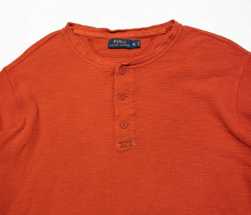 Polo Ralph Lauren 3-Button Henley Shirt Orange Long Sleeve Polo RL Men's XL