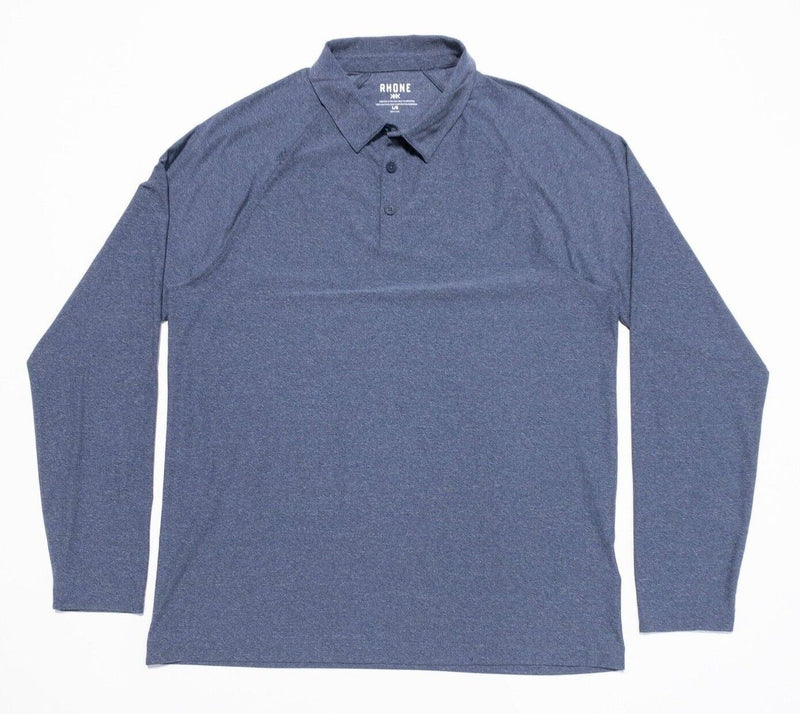 Rhone Polo Large Men's Shirt Long Sleeve Heather Blue Nylon Wicking Stretch