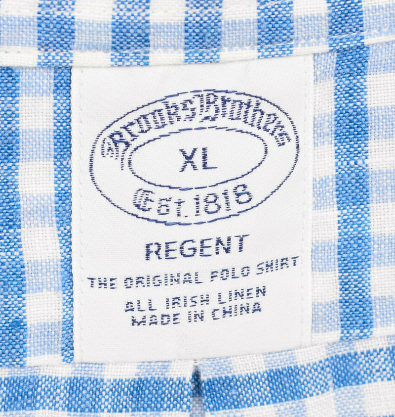 Brooks Brothers Men's XL Irish Linen Blue Gingham Check Regent Button-Down Shirt