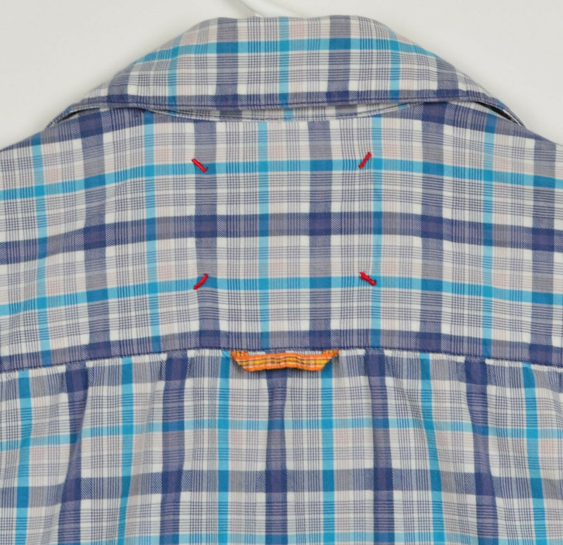 Robert Graham Men's Sz Medium Freshly Laundered Flip Cuff Blue Plaid Shirt