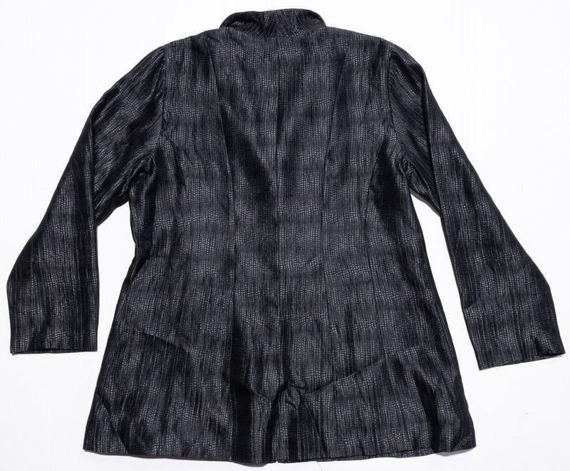 Eileen Fisher Silk Blazer Women's Large Shiny Black Button-Up Lined