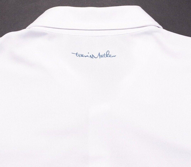 Travis Matthew Large Polo Men's Golf Shirt White Chest Stripe Wicking Polyester