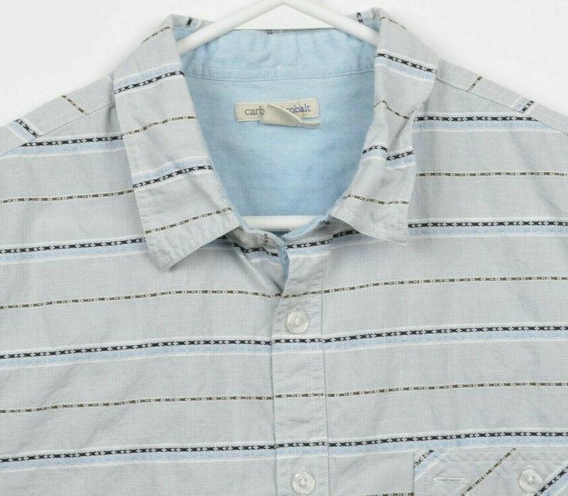 Carbon 2 Cobalt Men's Medium Gray Blue Striped Textured Button-Front Shirt