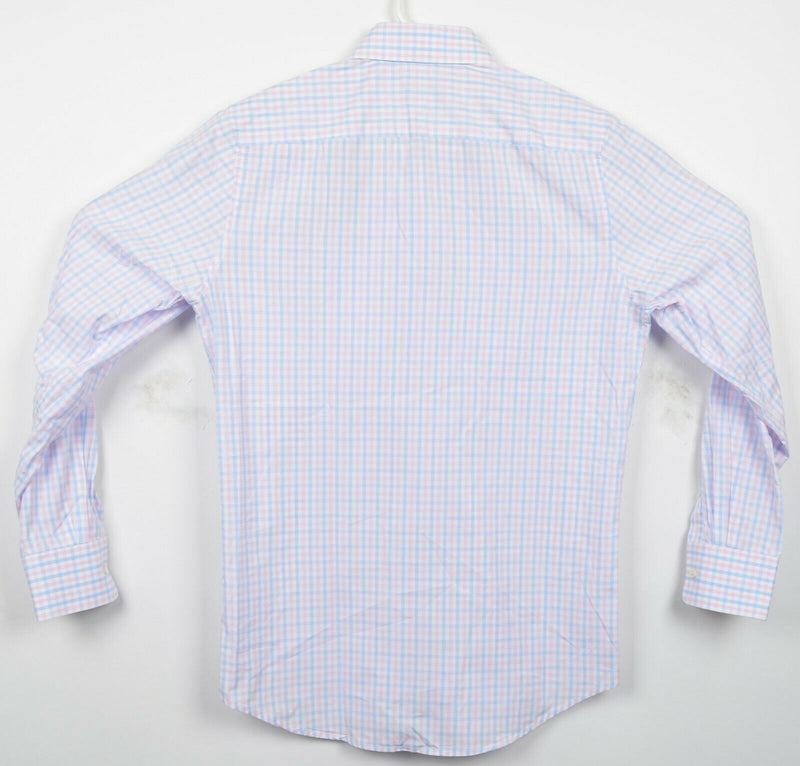 Twillory Men's 15 32/32 Tailored Fit Pink Blue Plaid Check Spread Dress Shirt