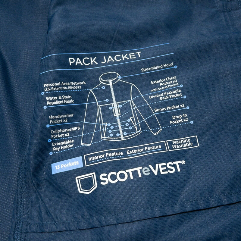 SCOTTeVEST Pack Jacket 13 Pockets Blue Full Zip Lightweight Travel Men's 2XL