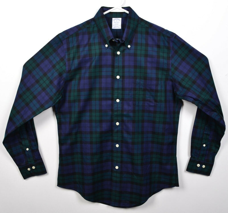 Brooks Brothers Men's Medium Navy Blue Green Plaid Non-Iron Button-Down Shirt