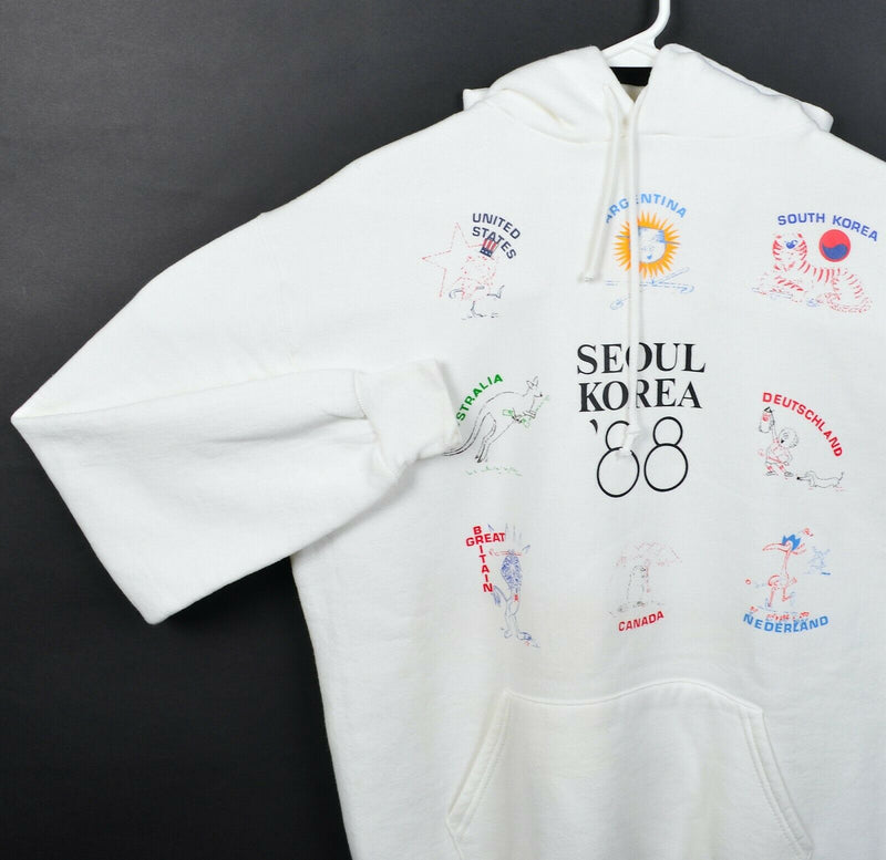 Vintage 80s Olympics Men's Large 1988 Seoul Korea White Russell Athletic Hoodie