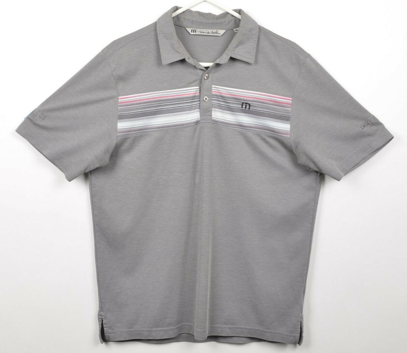 Travis Mathew Men's Medium Gray Striped Pima Cotton Poly Blend Golf Polo Shirt