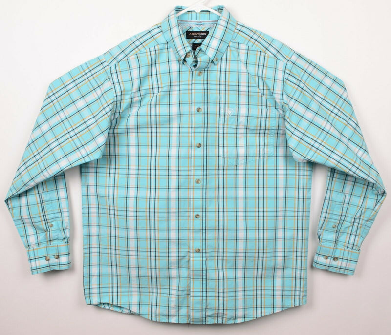 Ariat Pro Series Men's Sz Medium Blue Plaid Rodeo Western Button-Down Shirt