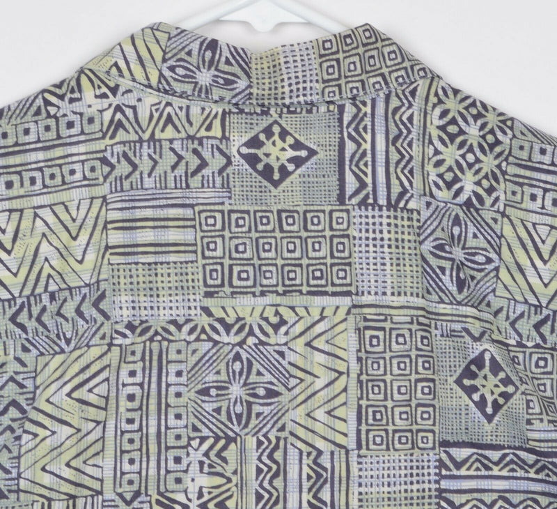 Tori Richard Men's Sz 2XL Geometric Cotton Lawn Green Gray Hawaiian Aloha Shirt