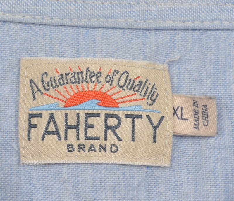 Faherty Men's XL Tencel Cotton Blend Solid Blue Long Sleeve Button-Down Shirt