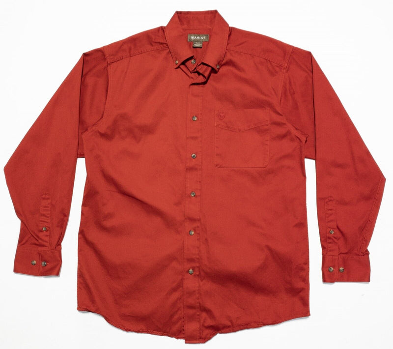 Ariat Shirt Medium Men's Solid Red Long Sleeve Button-Down Western Rodeo Cowboy