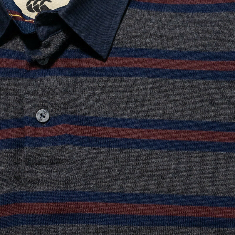 Canterbury of New Zealand Men's Medium 100% Wool Striped Long Sleeve Polo Shirt