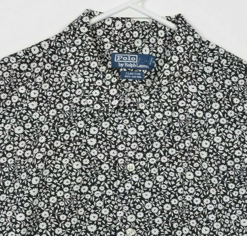 Polo Ralph Lauren Men's XL Floral Black White Clayton Button-Front Camp Shirt