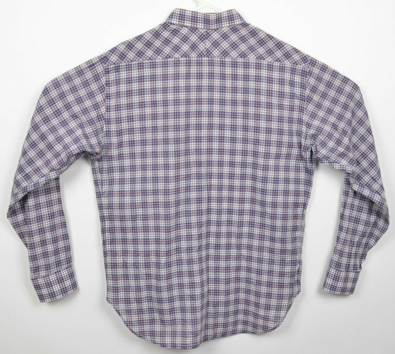 Billy Reid Men's Medium Slim Cut Blue Red Plaid Spread Collar Button-Front Shirt