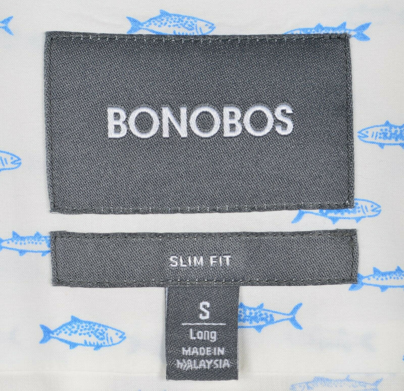Bonobos Men's Small Long Slim Fit Fish Pattern White Blue Button-Down Shirt