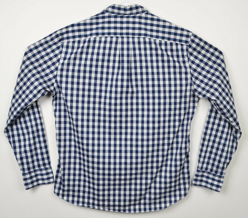 J. Crew Men's Sz Large Navy Blue White Gingham Check Offshore Performance Shirt