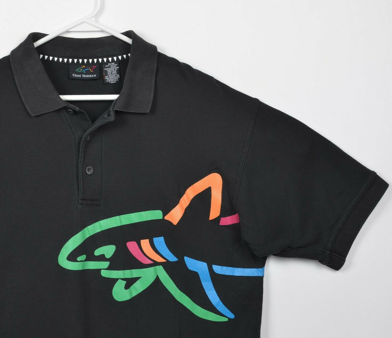Greg Norman Men's Medium Shark Wrap-Around Graphic Black Golf Polo Shirt