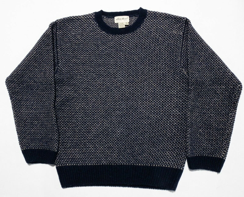 Eddie Bauer Men's Medium 100% Wool Norwegian Fisherman Navy Crew Neck Sweater