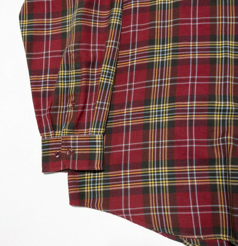 Faconnable Flannel Men's 2XL Cotton Wool Blend Shirt Red Plaid Button-Down