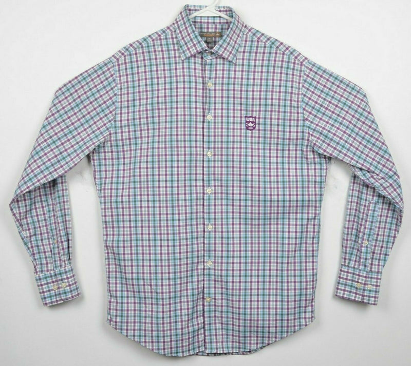 Peter Millar Summer Comfort Men Medium Purple Green Check WGA Button-Front Shirt