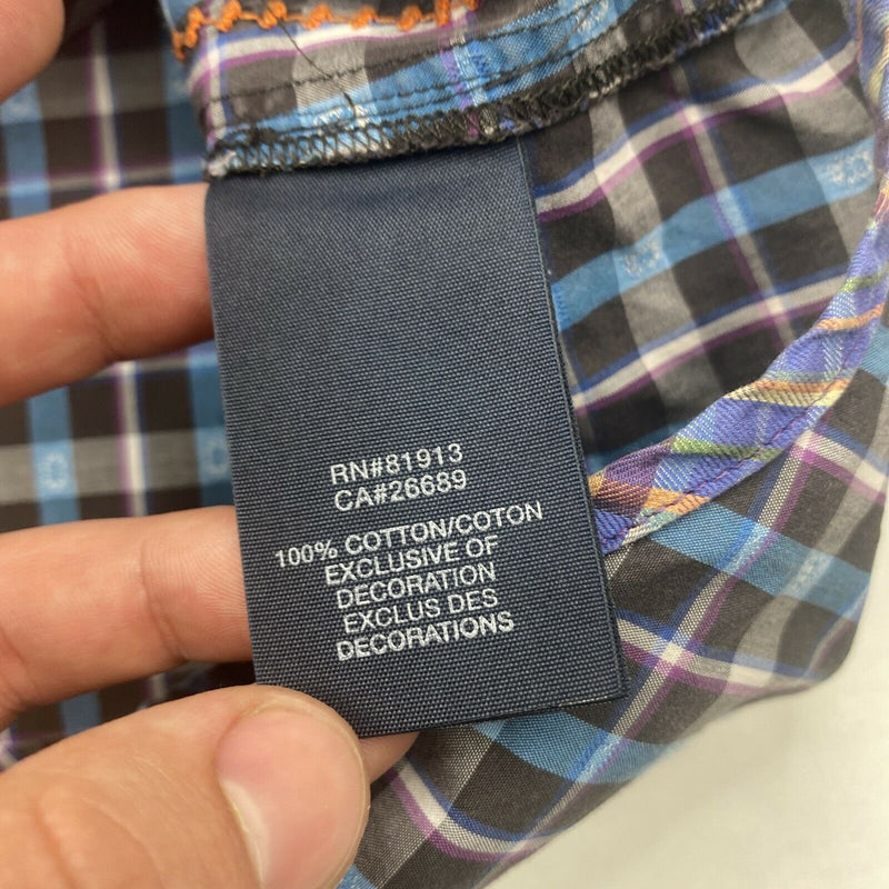 Robert Graham Freshly Laundered Men's Medium Flip Cuff Blue Plaid Shirt