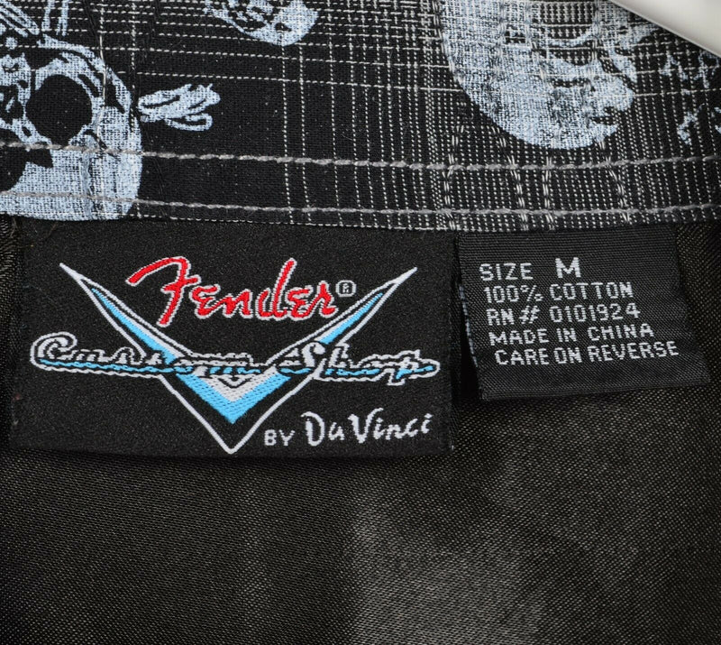 Fender Men's Medium Pearl Snap Skulls Print Rockabilly Black Gray DaVinci Shirt