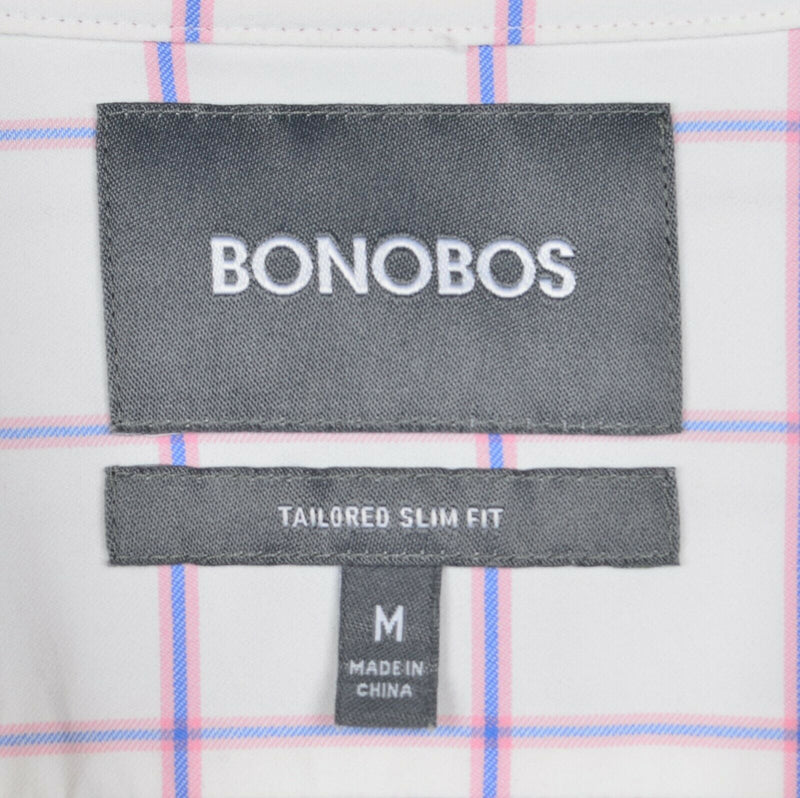 Bonobos Men's Sz Medium Tailored Slim Pink Plaid Performance Stretch Dress Shirt