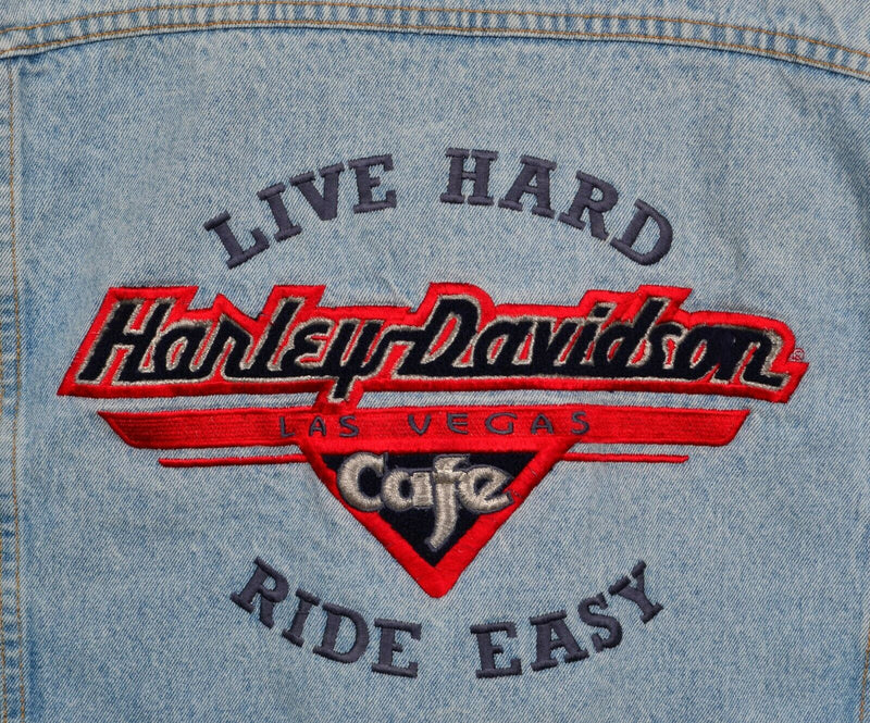 Vintage Harley-Davidson Men's XL Las Vegas Cafe Embroidered Denim Trucker Jacket