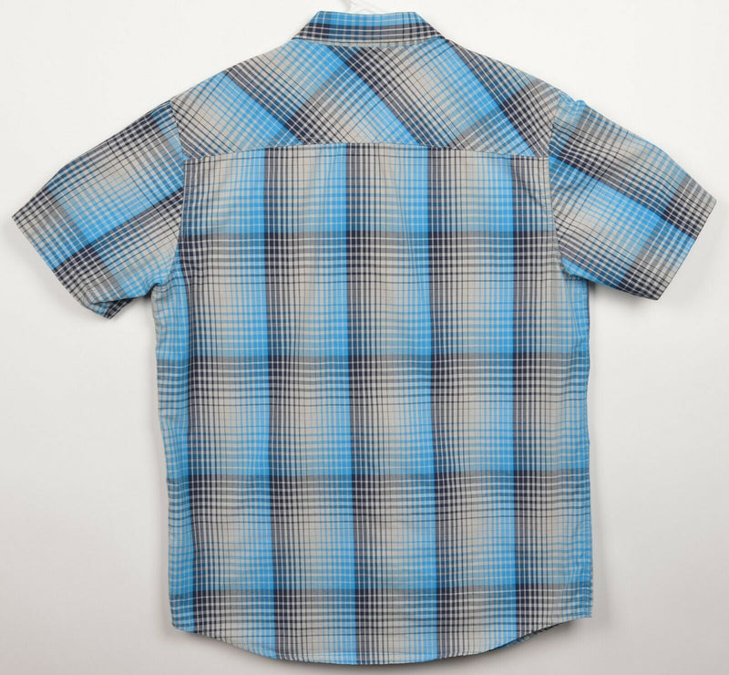 Oakley Men's Medium Regular Fit Blue Gray Plaid Cotton Poly Blend Button Shirt