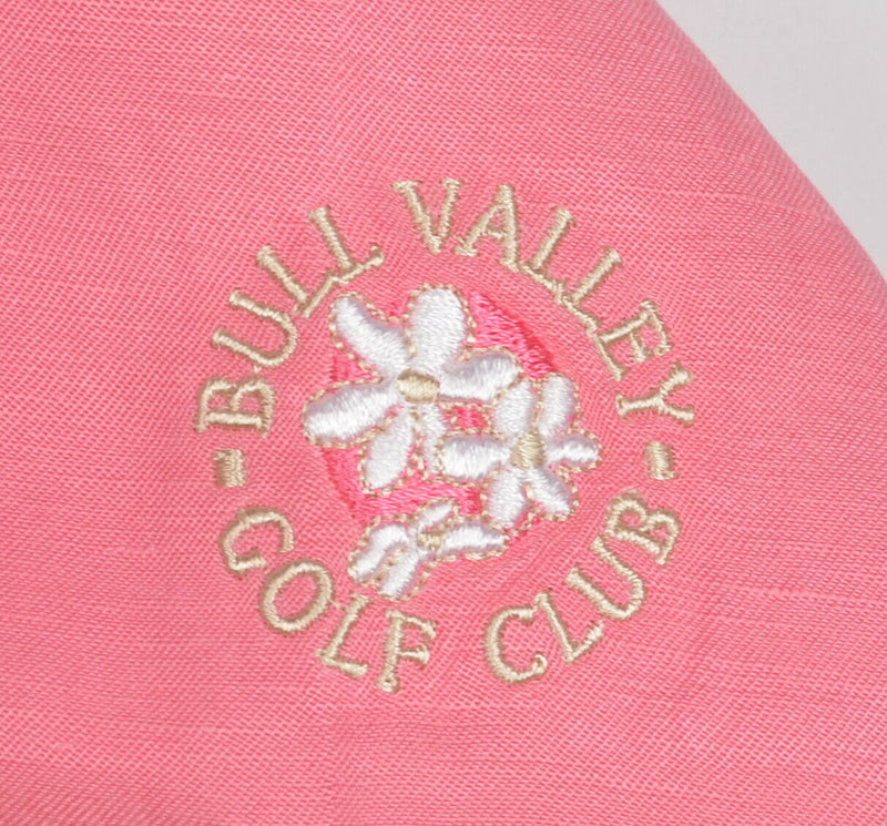 Peter Millar Men's Large Silk Linen Blend Solid Pink Hawaiian Camp Shirt
