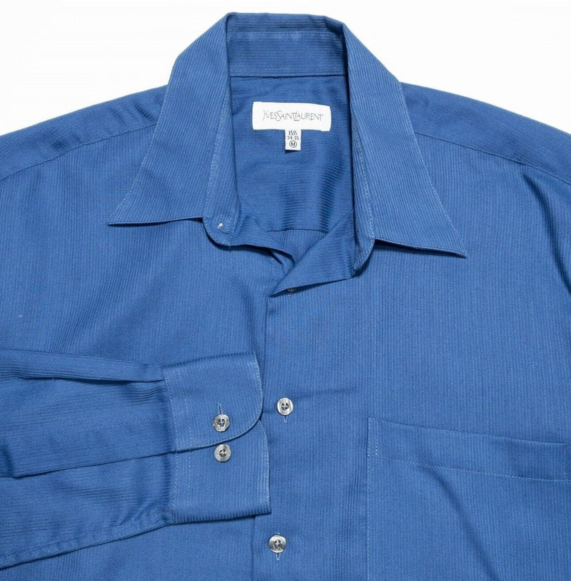 Yves Saint Laurent 15.5-34/35 Men's Dress Shirt Vintage 80s Solid Blue YSL